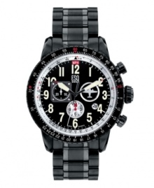 Make a statement with this all-black sporty luxe timepiece. This ESQ by Movado chronograph watch features black bracelet and case with PVD finish. Striking black bezel and dial with three subdials and red accents. Three-hand, quartz movement. Water resistant to 50 meters. Two-year limited warranty. Make a statement with this all-black sporty luxe timepiece. This ESQ by Movado chronograph watch features black bracelet and case with PVD finish. Striking black bezel and dial with three subdials and red accents. Three-hand, quartz movement. Water resistant to 50 meters. Two-year limited warranty.