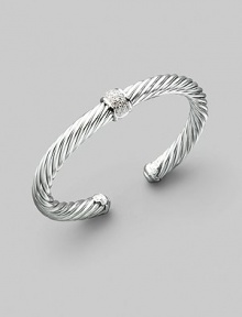 From the White Pavé Collection. An elegant combination of a bold sterling silver cable with sparkling pavé diamonds in the center and 18k white gold accents. Diamonds, 0.25 tcw Sterling silver & 18k white gold Cable, 7mm Diameter, about 2½ Made in USA From the White Pavé Collection. An elegant combination of a bold sterling silver cable with sparkling pavé diamonds in the center and 18k white gold accents. Diamonds, 0.25 tcw Sterling silver & 18k white gold Cable, 7mm Diameter, about 2½ Made in USA