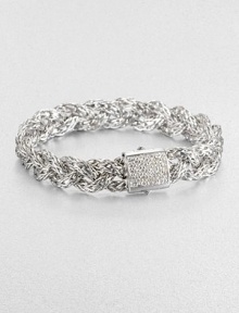 An intricately braided, sterling silver design accented with a dazzling diamond encrusted closure. Sterling silverDiamonds, .42 tcwLength, about 7.25Push clasp closureImported An intricately braided, sterling silver design accented with a dazzling diamond encrusted closure. Sterling silverDiamonds, .42 tcwLength, about 7.25Push clasp closureImported