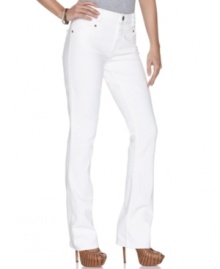 A bright white wash is just right this season -- check out these baby bell flares from DKNY Jeans! Pair them with a vibrant top for an of-the-moment look! A bright white wash is just right this season -- check out these baby bell flares from DKNY Jeans! Pair them with a vibrant top for an of-the-moment look!