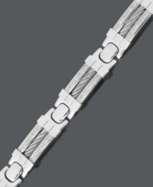 The perfect reward for the modern working man. This structured men's bracelet features a unique cable link design accented by round-cut diamonds (1 ct. t.w.) set in stainless steel. Approximate length: 8-1/2 inches.