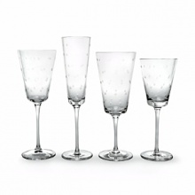 Kate Spade and Lenox join together to bring ease, elegance and understated wit to the table. Larabee Dot Stemware features etched polka dots and coordinate with the Larabee Dot Accent Plates. Shown from left to right: goblet, flute, iced beverage, wine glass. Kate Spade and Lenox join together to bring ease, elegance and understated wit to the table. Larabee Dot Stemware features etched polka dots and coordinate with the Larabee Dot Accent Plates. Shown from left to right: goblet, flute, iced beverage, wine glass.