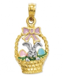 Hop to it! This adorable seasonal charm makes the perfect Easter present with its colorful enamel decor and Easter basket and bunny design. Set in 14k gold. Chain not included. Approximate length: 8/10 inch. Approximate width: 4/10 inch.