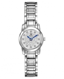 Diamonds dazzle on Bulova's classically designed steel watch. Diamonds dazzle on Bulova's classically designed steel watch.