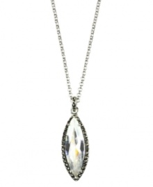 Sharpen your look with this exquisite pendant by Judith Jack. The essence of elegance is created by a marquise-cut cubic zirconia (7-1/4 ct. t.w.) surrounded by glittering marcasite edges. Crafted in sterling silver. Approximate length: 16 inches. Approximate drop: 1 inch. Sharpen your look with this exquisite pendant by Judith Jack. The essence of elegance is created by a marquise-cut cubic zirconia (7-1/4 ct. t.w.) surrounded by glittering marcasite edges. Crafted in sterling silver. Approximate length: 16 inches. Approximate drop: 1 inch.