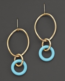 A classic with a touch of color, Faraone Mennella's triple ring earrings feature 18K yellow gold with turquoise accents. Designed by Faraone Mennella. A classic with a touch of color, Faraone Mennella's triple ring earrings feature 18K yellow gold with turquoise accents. Designed by Faraone Mennella.