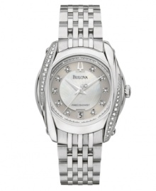 Meticulously crafted by Bulova to deliver the classic design and guaranteed precision you demand in a watch. The Precisionist collection's continuously sweeping second hand offers accuracy to ten seconds a year. Round stainless steel case and bracelet. Diamond accents at bezel. White mother-of-pearl dial features silvertone hands, date window at six o'clock, diamond accents at markers and logo. Quartz movement. Water resistant to 30 meters. Three-year limited warranty. Meticulously crafted by Bulova to deliver the classic design and guaranteed precision you demand in a watch. The Precisionist collection's continuously sweeping second hand offers accuracy to ten seconds a year. Round stainless steel case and bracelet. Diamond accents at bezel. White mother-of-pearl dial features silvertone hands, date window at six o'clock, diamond accents at markers and logo. Quartz movement. Water resistant to 30 meters. Three-year limited warranty.