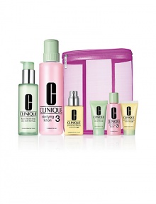 A gift to get her glowing wherever she goes. 3-Step Skin Care in full and travel sizes. See the cleanest, freshest, healthiest version of your skin. Dermatologist-developed 3-Step. Here, one set to keep at home, one to take, all in a large mesh cosmetics bag. Great skin, at a great value. Made in USA. 