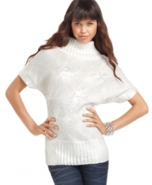 An instant classic with your favorite jeans, this charming cotton sweater from Baby Phat mixes a traditional cable knit with allover silver foil detail, creating a shimmery shine that speaks for itself. An instant classic with your favorite jeans, this charming cotton sweater from Baby Phat mixes a traditional cable knit with allover silver foil detail, creating a shimmery shine that speaks for itself.