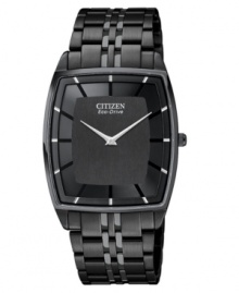 Handsome and muted, this black-on-black Eco-Drive Stiletto watch by Citizen makes a strong statement. Handsome and muted, this black-on-black Eco-Drive Stiletto watch by Citizen makes a strong statement.