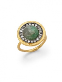 THE LOOKNouveau CollectionRose cut emerald and cubic zirconia accents22k yellow goldplated and black ruthenium-plated setting THE MEASUREMENTDiameter, about ¾ORIGINImported THE LOOKNouveau CollectionRose cut emerald and cubic zirconia accents22k yellow goldplated and black ruthenium-plated setting THE MEASUREMENTDiameter, about ¾ORIGINImported