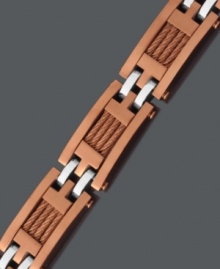 Add a little edge to your look. This unique men's bracelet features a modern cable link design crafted in stainless steel and brown ion-plated stainless steel. Approximate length: 8-1/2 inches. Add a little edge to your look. This unique men's bracelet features a modern cable link design crafted in stainless steel and brown ion-plated stainless steel. Approximate length: 8-1/2 inches.