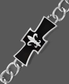 Fashion for the Francophile. This stylish men's bracelet is crafted in titanium and features black enamel accents and a Fleur De Lis design. Approximate length: 8-1/2 inches. Fashion for the Francophile. This stylish men's bracelet is crafted in titanium and features black enamel accents and a Fleur De Lis design. Approximate length: 8-1/2 inches.