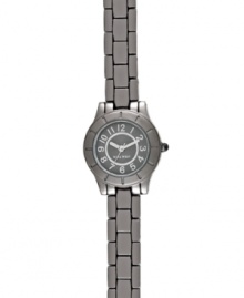 Take a page out of the menswear book with this modern watch from Nine West. Crafted of gunmetal tone mixed metal bracelet and round case with etched bezel. Gray dial with textured inner dial features silver tone numerals, hour and minute hands, sweeping second hand and logo at six o'clock. Quartz movement. Limited lifetime warranty. Take a page out of the menswear book with this modern watch from Nine West. Crafted of gunmetal tone mixed metal bracelet and round case with etched bezel. Gray dial with textured inner dial features silver tone numerals, hour and minute hands, sweeping second hand and logo at six o'clock. Quartz movement. Limited lifetime warranty.