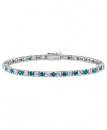 Polish and a pop of color. B. Brilliant's pretty tennis bracelet features alternating London blue cubic zirconias and clear cubic zirconias (5 ct. t.w.) set in sterling silver. Approximate length: 7-1/2 inches. Polish and a pop of color. B. Brilliant's pretty tennis bracelet features alternating London blue cubic zirconias and clear cubic zirconias (5 ct. t.w.) set in sterling silver. Approximate length: 7-1/2 inches.