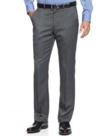 Wear-to-work pants that you'll want to wear everywhere else too: Plain-front pants from Perry Ellis tailored in a subtle, heather version of herringbone, this season's go-to pattern. Wear-to-work pants that you'll want to wear everywhere else too: Plain-front pants from Perry Ellis tailored in a subtle, heather version of herringbone, this season's go-to pattern.