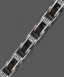 Stylish, yet sporty. The perfect accent for the man who loves activity, this bicycle chain bracelet combines unique elements of stainless steel and black resin. Approximate length: 8-1/2 inches. Stylish, yet sporty. The perfect accent for the man who loves activity, this bicycle chain bracelet combines unique elements of stainless steel and black resin. Approximate length: 8-1/2 inches.