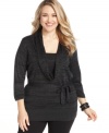 Tie up a chic fall/winter look with AGB's cowlneck plus size sweater, cinched by a belted waist.