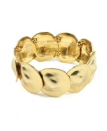 Set your style into circular motion. Bracelet by Jones New York features shiny overlapping discs crafted in gold tone mixed metal. Bracelet stretches to fit wrist. Approximate diameter: 2-1/4 inches. Set your style into circular motion. Bracelet by Jones New York features shiny overlapping discs crafted in gold tone mixed metal. Bracelet stretches to fit wrist. Approximate diameter: 2-1/4 inches.