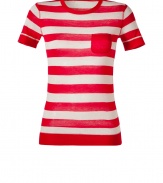 With bold red and white striping and a super soft cashmere knit, Josephs pocket tee is a luxe choice for both dressing up and down - Round neckline, short sleeves, chest pocket - Form-fitting - Wear with everything from circle skirts and peep-toes to jeans and favorite flats