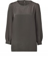 Ultra-chic beluga silk top with crystals from Marc by Marc Jacobs - Add instant sophistication to your wardrobe with this stylish silk top - Retro-inspired blousy shape with crystal embellishment at neckline - Style with a mini-skirt, ribbed tights, and platforms - Try with slim trousers, a slim trench, and heels