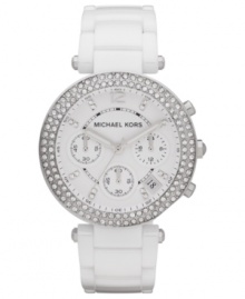 A sparkling Parker watch from Michael Kors in clean white ceramic. A sparkling Parker watch from Michael Kors in clean white ceramic.