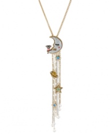 Make the leap. This Y-shaped necklace from Betsey Johnson is crafted from antique gold-tone mixed metal with glitter and glass accents to help light up the night. Approximate length: 16 inches + 3-inch extender. Approximate drop: 8-1/2 inches. Make the leap. This Y-shaped necklace from Betsey Johnson is crafted from antique gold-tone mixed metal with glitter and glass accents to help light up the night. Approximate length: 16 inches + 3-inch extender. Approximate drop: 8-1/2 inches.