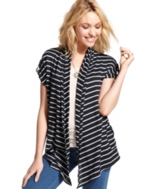 Love statement layers? This striped cardi from Pink Rose commands all attention with its tabbed sleeves and cute handkerchief hem! Love statement layers? This striped cardi from Pink Rose commands all attention with its tabbed sleeves and cute handkerchief hem!
