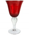 The eye-catching Iris goblet makes a big impact in any setting with a bold ruby hue and tiny bubbles trapped in dishwasher-safe glass. From Artland.
