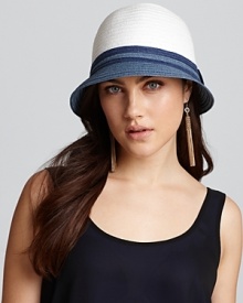 A woven cloche with colorblock detail and contrast woven band, a ladylike style with a modern twist. A woven cloche with colorblock detail and contrast woven band, a ladylike style with a modern twist.