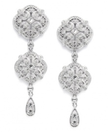 Victorian elegance. Eliot Danori's vintage-themed drop earrings dazzle with the addition of sparkling glass crystals in an intricate silver tone mixed metal setting. Approximate drop: 2-1/2 inches. Victorian elegance. Eliot Danori's vintage-themed drop earrings dazzle with the addition of sparkling glass crystals in an intricate silver tone mixed metal setting. Approximate drop: 2-1/2 inches.