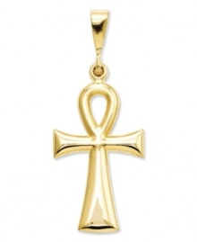 Known as the key of life, this beautifully-crafted Egyptian Ankh cross makes the perfect inspirational addition to your collection. Crafted in 14k gold. Chain not included. Approximate length: 1-2/5 inches. Approximate width: 3/5 inch.