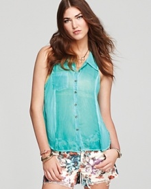 A sheer Free People shirt is the latest offering from the boho-chic favorite, rendered in a luscious berry hue that was made for playful summer weekends. A sheer Free People shirt is the latest offering from the boho-chic favorite, rendered in a luscious berry hue that was made for playful summer weekends.