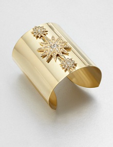 A sleek design with elegant Swarovski crystal-accented stars. Swarovski crystals24k goldplated brassWidth, about 2.34Made in Italy A sleek design with elegant Swarovski crystal-accented stars. Swarovski crystals24k goldplated brassWidth, about 2.34Made in Italy