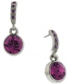 Freshen your look with vibrant color. These drop earrings from 2028 flaunt faceted fuchsia czech stones set in silver tone mixed metal. Approximate drop length: 1 inch. Approximate drop diameter: 1/4 inch.