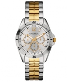 A sporty watch from Nautica with golden accents on a classic silhouette. A sporty watch from Nautica with golden accents on a classic silhouette.