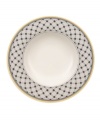 With a black-and-white trellis pattern and pale yellow band in premium porcelain, this Audun rim soup bowl coordinates beautifully with the entire Audun country dinnerware collection from Villeroy & Boch.