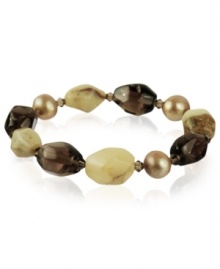 Earthy elements combine for a bohemian vibe. This pretty stretch bracelet features bronze-colored cultured freshwater pearls (9-10mm), smokey quartz (48-5/8 ct. t.w.), blue opal (61-1/5 ct. t.w.) and Swarovski Elements. Approximate length: 7-1/2 inches. Earthy elements combine for a bohemian vibe. This pretty stretch bracelet features bronze-colored cultured freshwater pearls (9-10mm), smokey quartz (48-5/8 ct. t.w.), blue opal (61-1/5 ct. t.w.) and Swarovski Elements. Approximate length: 7-1/2 inches.