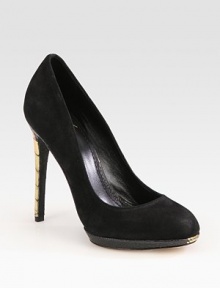 Goldtone heel and snake-print leather platform complement this timeless suede style. Goldtone heel, 4½ (115mm)Snake-print leather platform, ½ (15mm)Compares to a 4 heel (100mm)Suede upperLeather lining and solePadded insoleMade in Italy Goldtone heel and snake-print leather platform complement this timeless suede style. Goldtone heel, 4½ (115mm)Snake-print leather platform, ½ (15mm)Compares to a 4 heel (100mm)Suede upperLeather lining and solePadded insoleMade in Italy