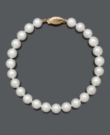 Nothing says natural beauty more than a simple strand of pearls. Bracelet features AA Akoya cultured pearls (6-1/2-7 mm) and a 14k gold clasp. Approximate length: 7-1/2 inches. Nothing says natural beauty more than a simple strand of pearls. Bracelet features AA Akoya cultured pearls (6-1/2-7 mm) and a 14k gold clasp. Approximate length: 7-1/2 inches.