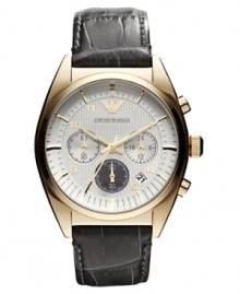 A timeless design can never go wrong. This Emporio Armani watch boasts rich leather and chronograph precision. A timeless design can never go wrong. This Emporio Armani watch boasts rich leather and chronograph precision.