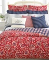 Lauren by Ralph Lauren brings coastal countryside charm to your room with this Villa Martine duvet cover, featuring a dramatic red floral motif. Finished with jute trim. Reverses to striped pattern; mother of pearl button closure.