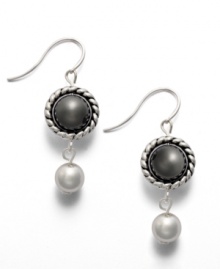 Versatile style and timeless elegance combine. These shining drop earrings by Alfani feature silver tone and hematite tone mixed metal with an intricate beaded design. Approximate drop: 1-1/4 inches. Versatile style and timeless elegance combine. These shining drop earrings by Alfani feature silver tone and hematite tone mixed metal with an intricate beaded design. Approximate drop: 1-1/4 inches.