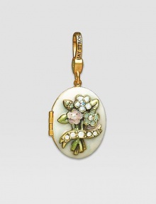 Opal-look CRYSTALLIZED - Swarovski Elements sparkle on this handcrafted, hand-enameled birthstone locket that opens to hold a favorite photo. Crystal Enamel 18k goldplated brass & brass-plated pewter Month indicated on the back Length, about 1¼ Width, about 1 Spring clip clasp Made in USA Opal-look CRYSTALLIZED - Swarovski Elements sparkle on this handcrafted, hand-enameled birthstone locket that opens to hold a favorite photo. Crystal Enamel 18k goldplated brass & brass-plated pewter Month indicated on the back Length, about 1¼ Width, about 1 Spring clip clasp Made in USA