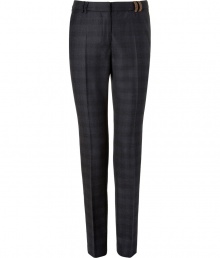 Stylish pants made of fine, dark grey plaid wool - Fashionable, slim and straight cut with pleats - Side pockets, welt pockets with buttons at back - Favorite everyday pants for the office with a blouse and blazer or cardigan, and with heels or flats Stylish pants made of fine, dark grey plaid wool - Fashionable, slim and straight cut with pleats - Side pockets, welt pockets with buttons at back - Favorite everyday pants for the office with a blouse and blazer or cardigan, and with heels or flats