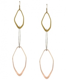 Delicate by design. Three slim cut-out links adorn BCBGeneration's subtle linear earrings. Crafted in rose gold, gold and silver-plated mixed metal on ear wire. Approximate drop: 6 inches. Delicate by design. Three slim cut-out links adorn BCBGeneration's subtle linear earrings. Crafted in rose gold, gold and silver-plated mixed metal on ear wire. Approximate drop: 6 inches.