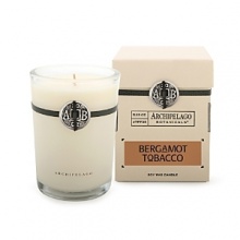 Archipelago's Bergamot Tobacco boxed candle adds a decorative touch to any room and fills the home with intoxicating fragrance for up to 50 hours. Archipelago's Bergamot Tobacco boxed candle adds a decorative touch to any room and fills the home with intoxicating fragrance for up to 50 hours.