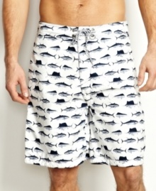 With these fish graphic trunks from Nautica, you'll be be bait for eye candy on the beach. With these fish graphic trunks from Nautica, you'll be be bait for eye candy on the beach.