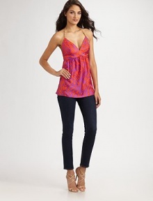 EXCLUSIVELY AT SAKS. Vibrant silk in a sexy halter silhouette, secured by a chic chain strap.Chain halter strapV necklineEmpire waistFunctional back button closureAbout 28 from shoulder to hemSilkDry cleanMade in USA of imported fabric EXCLUSIVELY AT SAKS. Vibrant silk in a sexy halter silhouette, secured by a chic chain strap.Chain halter strapV necklineEmpire waistFunctional back button closureAbout 28 from shoulder to hemSilkDry cleanMade in USA of imported fabric