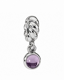 An alluring amethyst disk dangles gracefully from a twisted sterling silver ring. Charm by PANDORA. An alluring amethyst disk dangles gracefully from a twisted sterling silver ring. Charm by PANDORA.